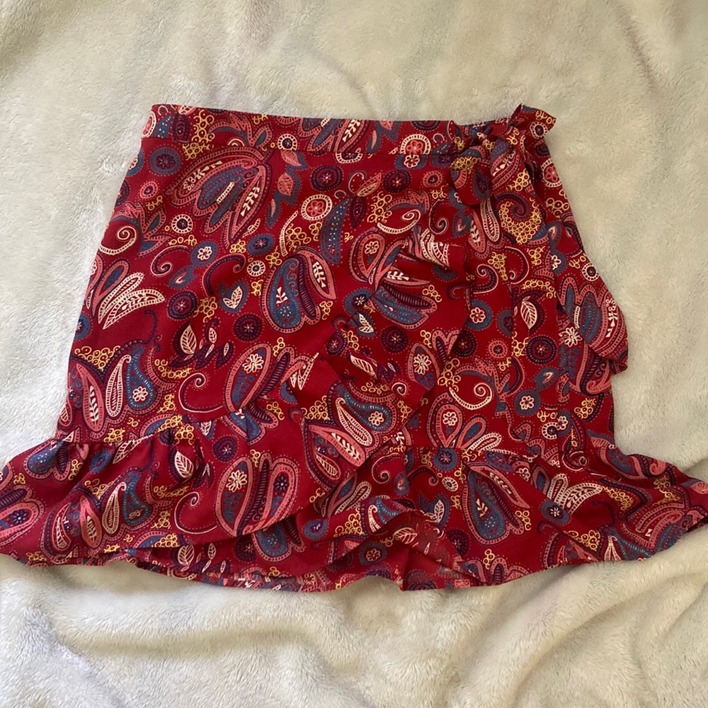 Loft Paisley ruffle wrap skirt